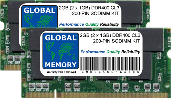 2GB (2 x 1GB) DDR 400MHz PC3200 200-PIN SODIMM MEMORY RAM KIT FOR TOSHIBA LAPTOPS/NOTEBOOKS